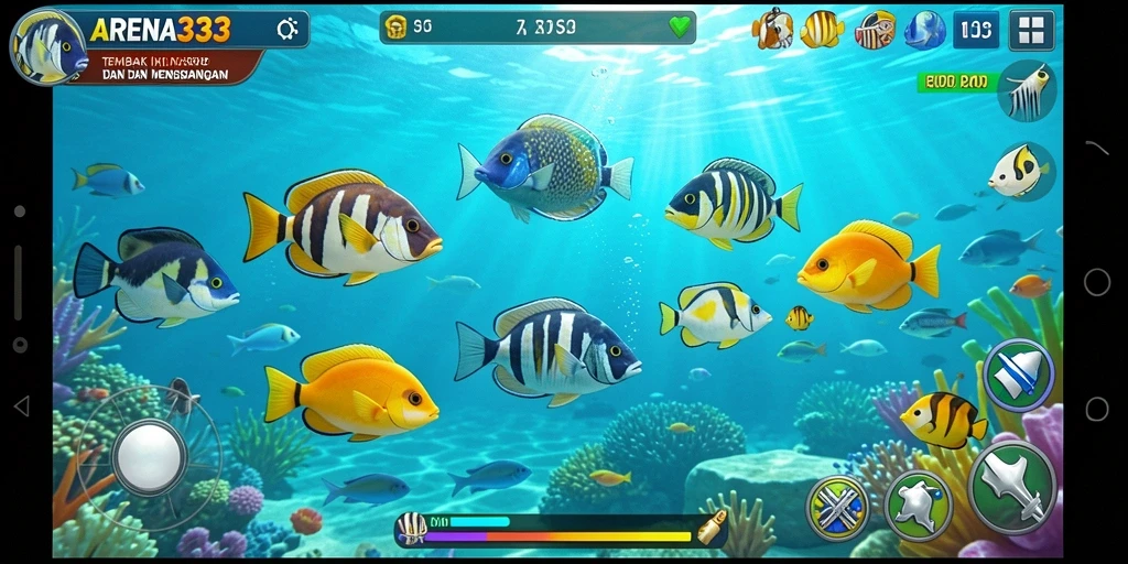 Tampilan gameplay seru dari ARENA333 saat menembak ikan.