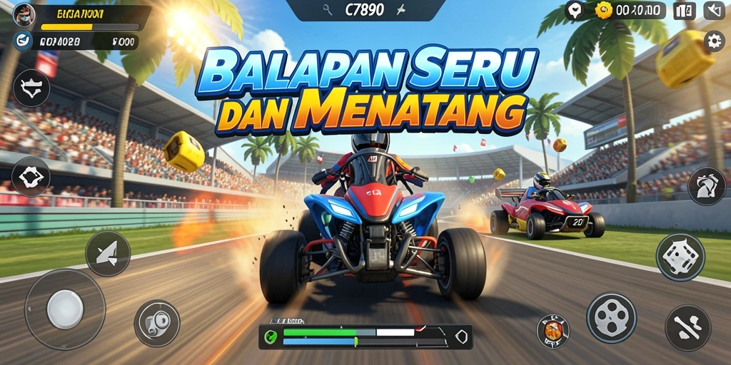 Screenshot gameplay C7890 dengan balapan yang mendebarkan.