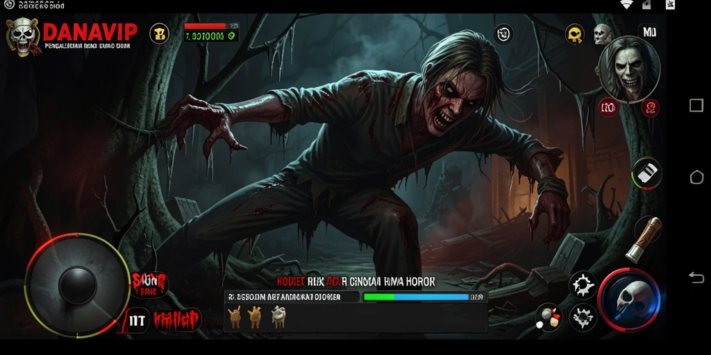 Screenshot utama DANAVIP menampilkan suasana menyeramkan dalam gameplay.