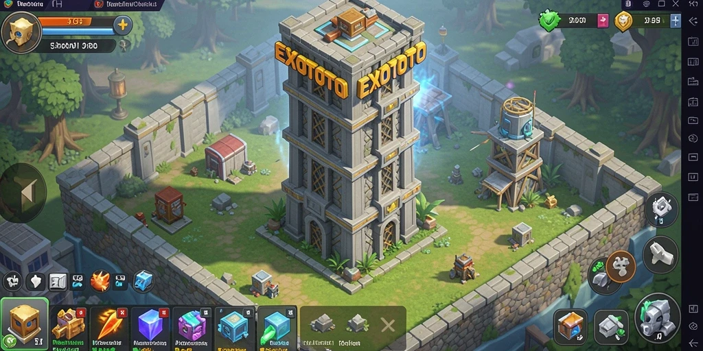 Tampilan gameplay Tower Defense EXOTOTO yang menegangkan dan strategis.