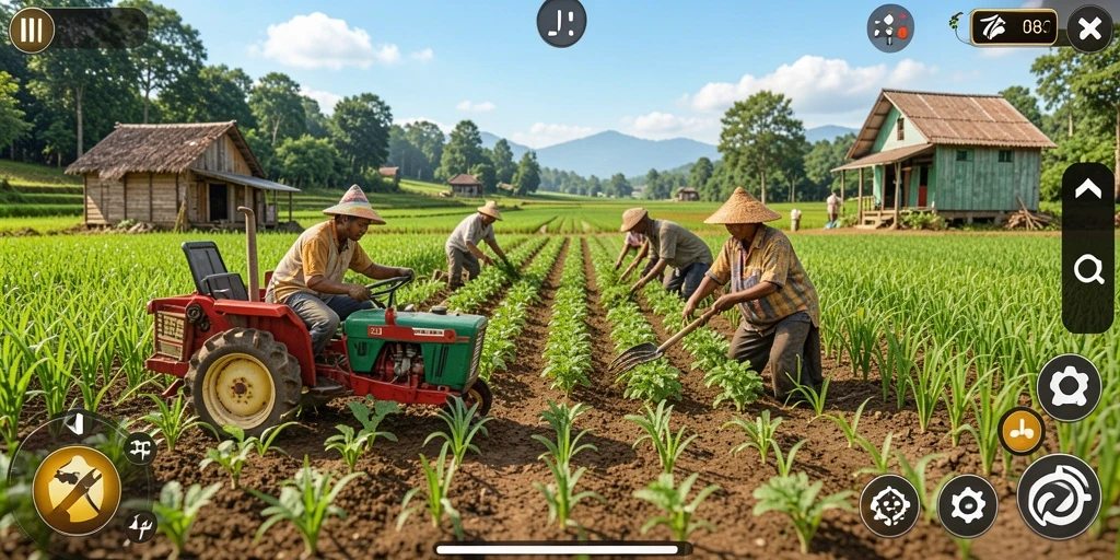 Tampilan cantik dari lahan pertanian dalam game F08.