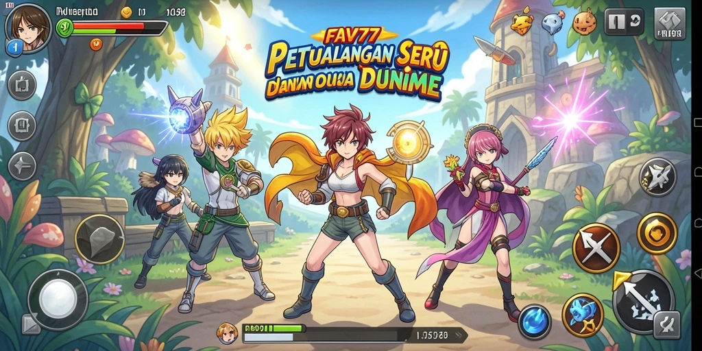 Tampilan gameplay FAV77 yang memperlihatkan karakter anime beraksi.