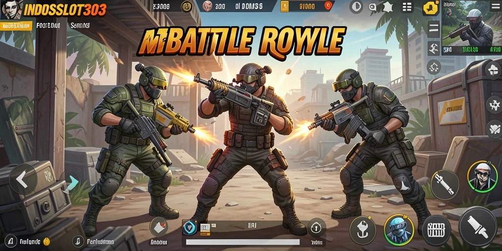 Screenshot menampilkan aksi seru gameplay Battle Royale di INDOSLOT303.