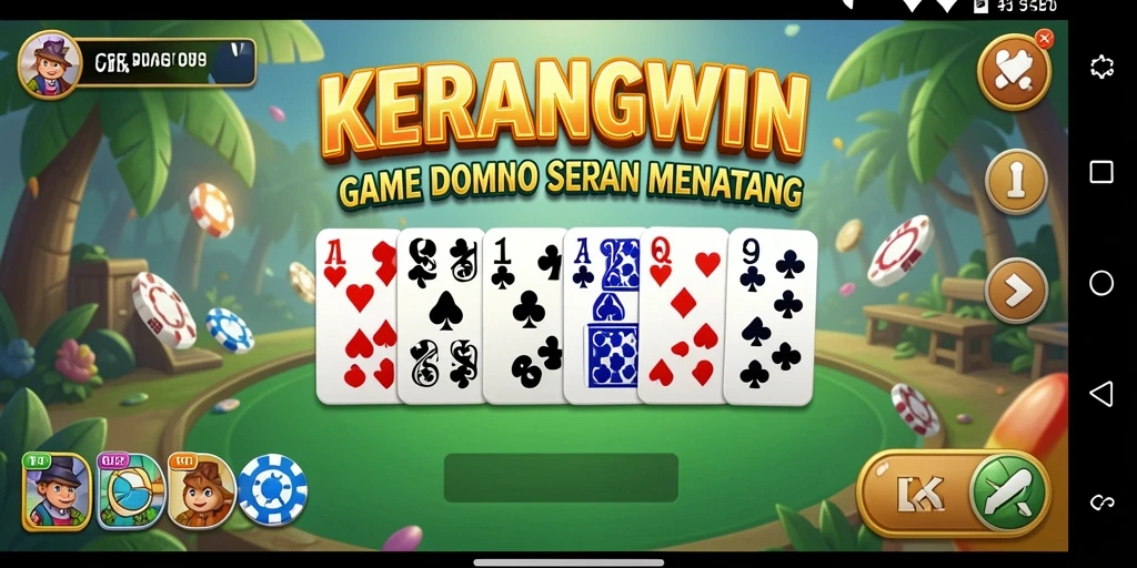 Tampilan gameplay seru dalam KERANGWIN dengan kartu domino.