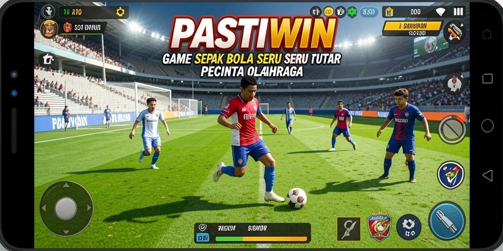 Tampilan gameplay PASTIWIN yang mendebarkan di lapangan sepak bola.