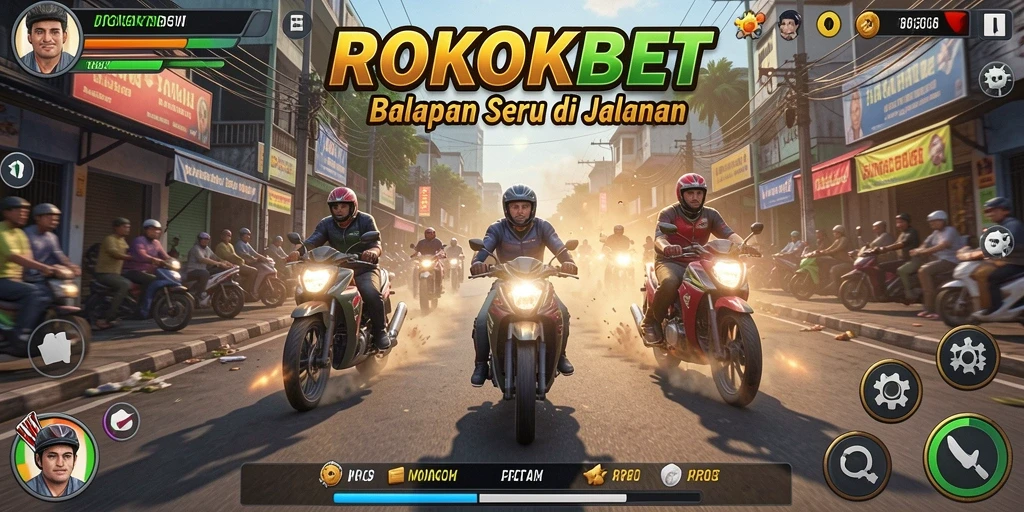 Screenshot utama ROKOKBET menampilkan balapan mendebarkan di lintasan.