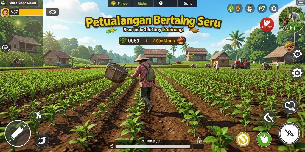 Tampilan gameplay seru dengan aktivitas bertani yang menarik.